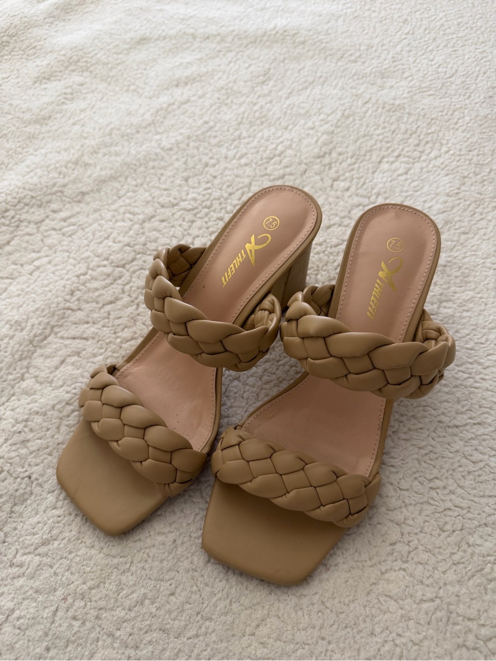 Amazon Tan Braided Double-Strap Heeled Sandals